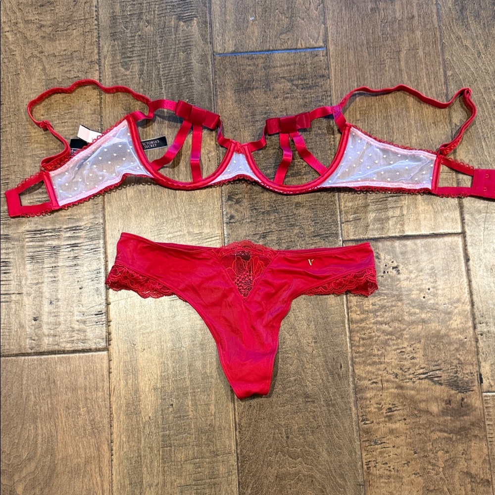 Victoria's Secret Vibrant Red Lace Panties and Nonslip Thigh Highs